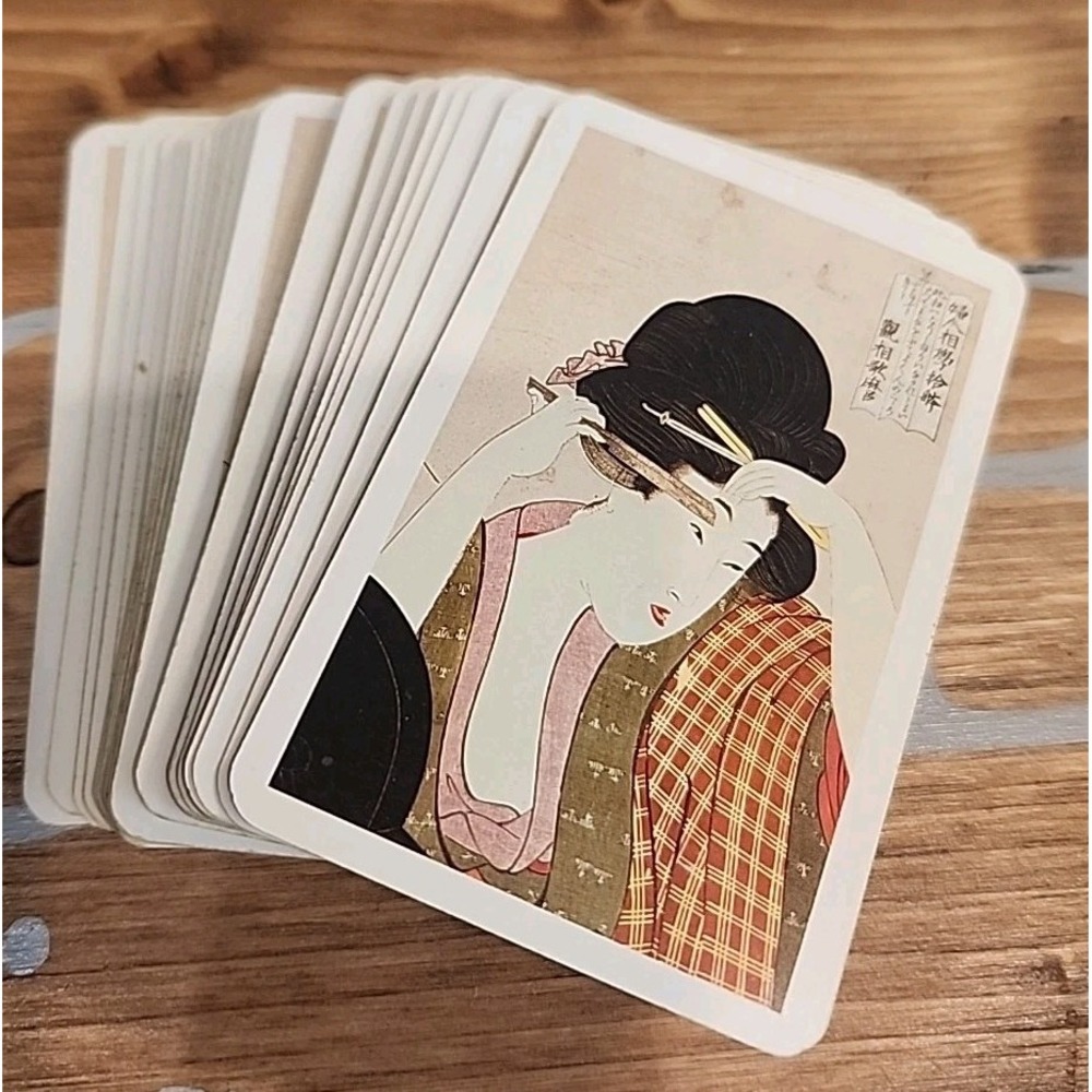 Geisha Girl  Asian Art  Trinket Jewelry Wood Box  6 In X 4 In & Playing Cards‎ - Picture 8 of 9